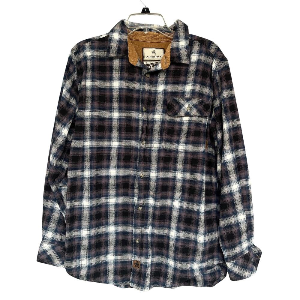 Legendary Whitetails Shirt Mens Medium Blue Gray Plaid Buck Camp Flannel Hunting